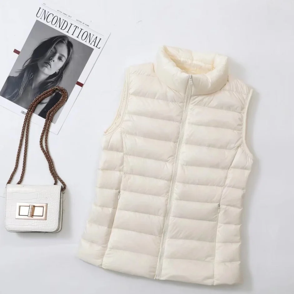 Ladies Slim Fit Quilted Down Gilet Stand‑Neck Zip‑Front Light Sleeveless Winter Waistcoat
