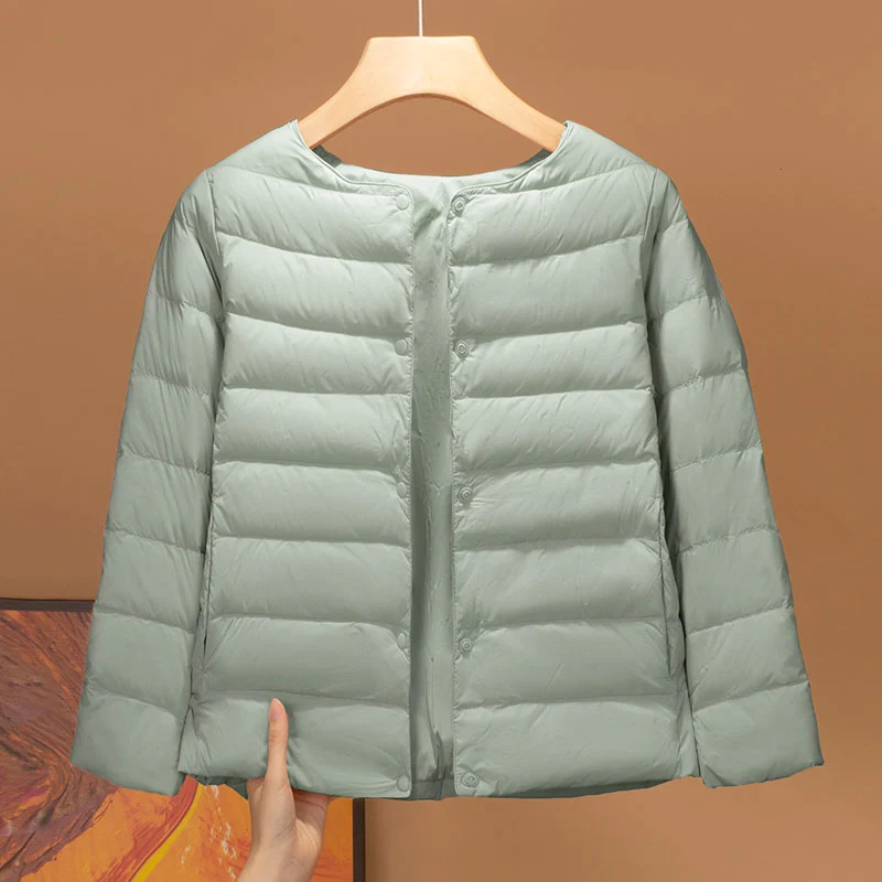 Kids Crew Neck Hood‑Free Warm Down Jacket Unisex Boys Girls Winter Outer Coat