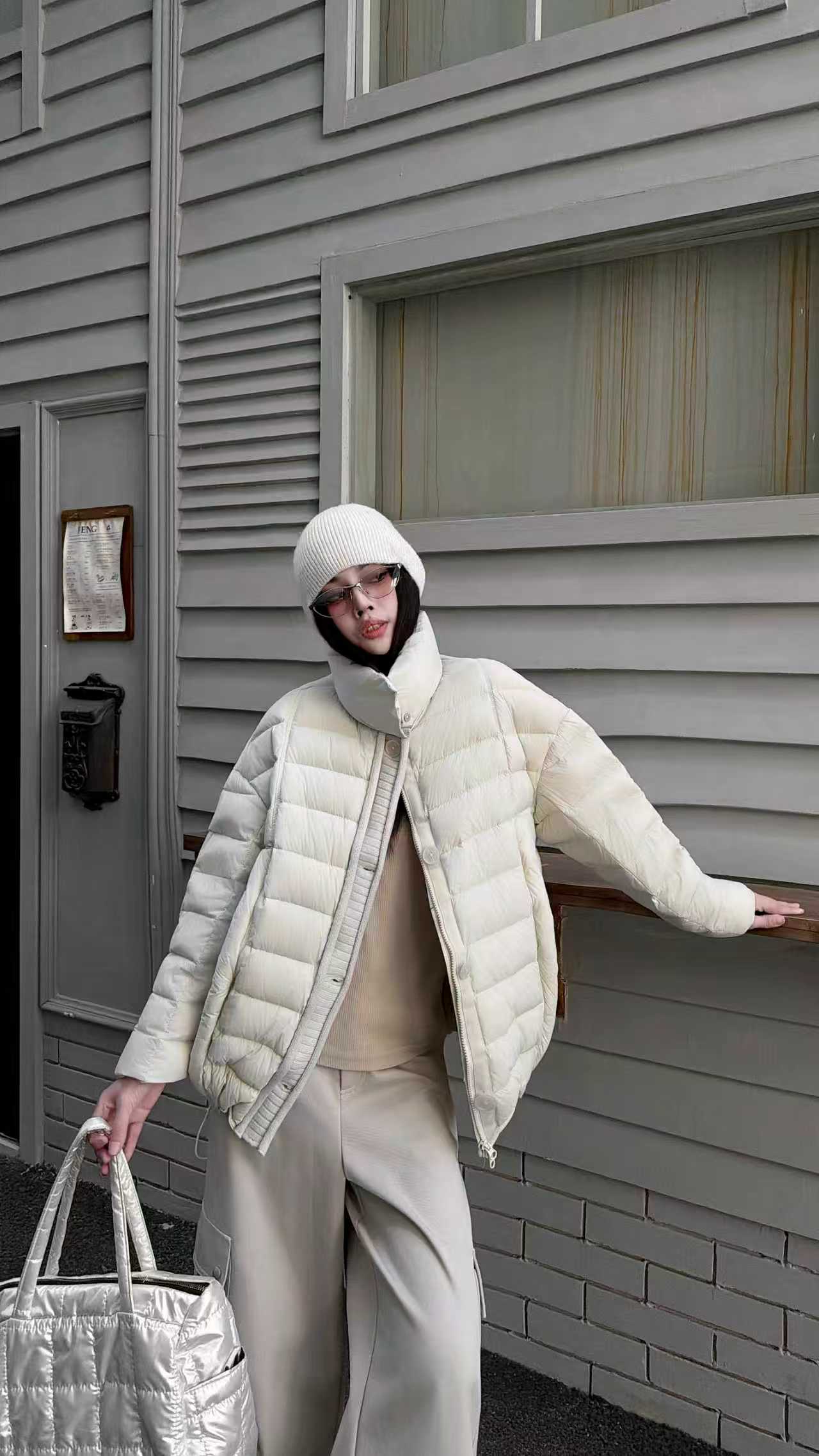 Women Stand Collar Lightweight Puffer Jacket, Loose Oversized Quilted Short Winter Down Coat