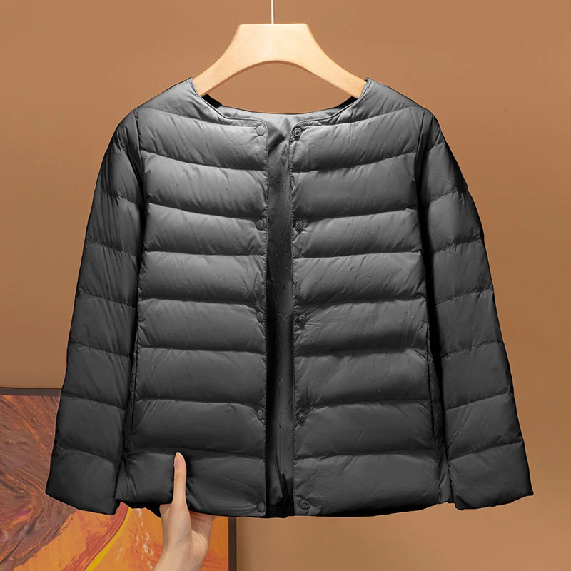Kids Crew Neck Hood‑Free Warm Down Jacket Unisex Boys Girls Winter Outer Coat