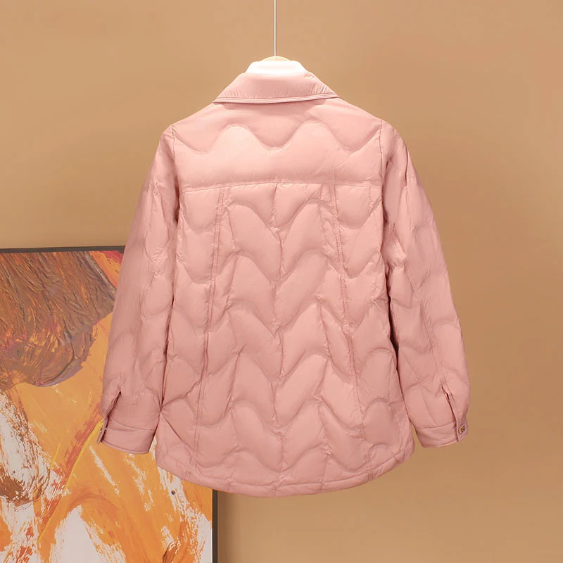 Women Lightweight Quilted Shirt‑Style Down Jacket Lapel Collar Button‑Up Winter Coat Khaki