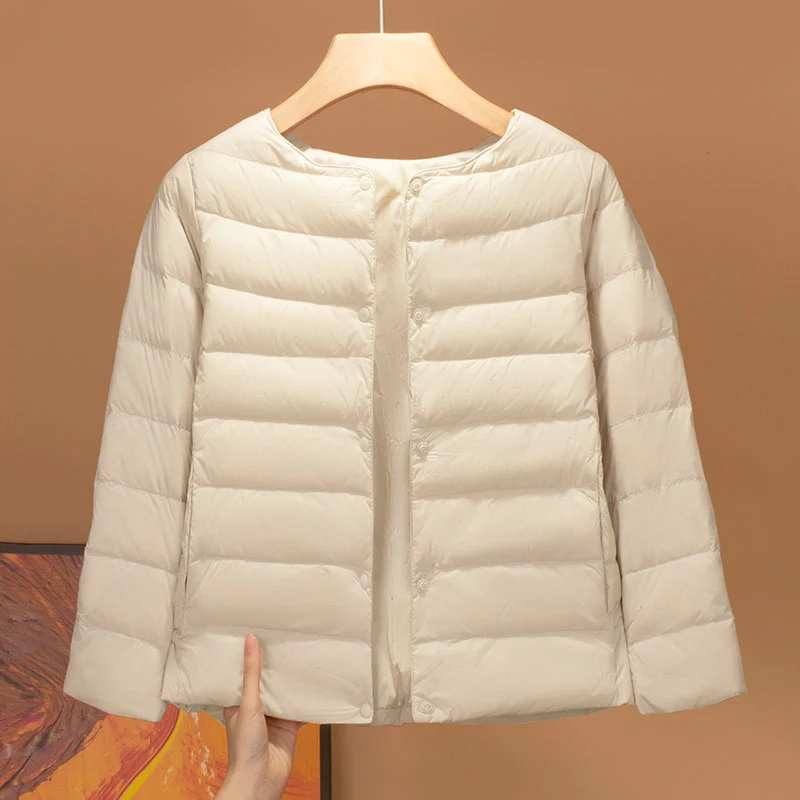 Kids Crew Neck Hood‑Free Warm Down Jacket Unisex Boys Girls Winter Outer Coat