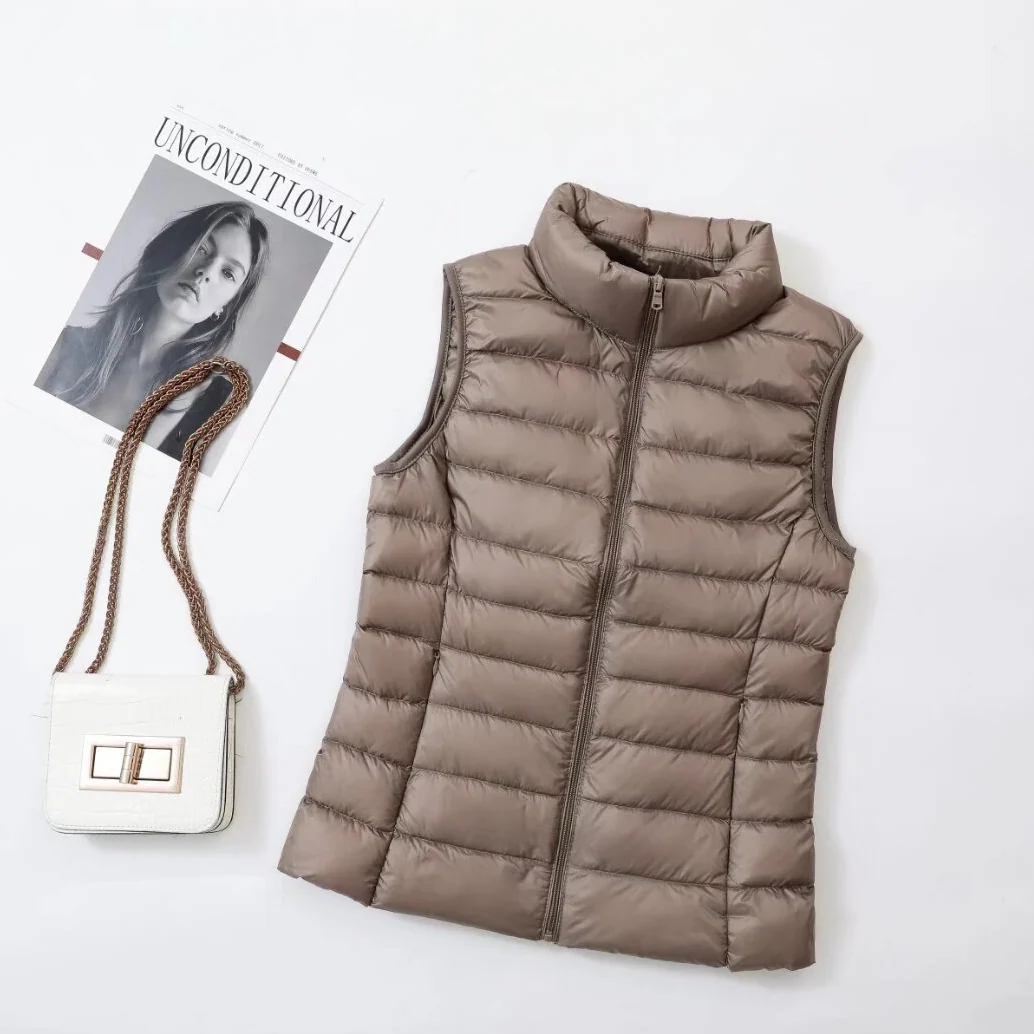 Ladies Slim Fit Quilted Down Gilet Stand‑Neck Zip‑Front Light Sleeveless Winter Waistcoat