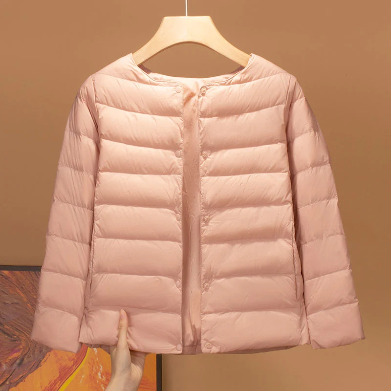 Kids Crew Neck Hood‑Free Warm Down Jacket Unisex Boys Girls Winter Outer Coat