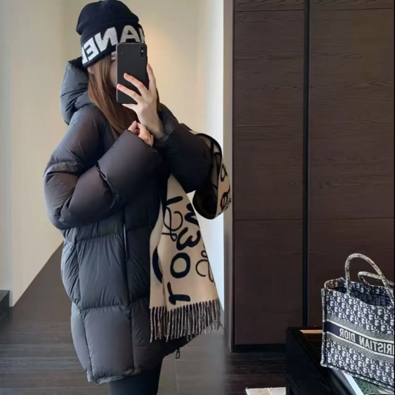 Women Loose Mid-Length Hooded Quilted Puffer Down Jacket, Zip Up Warm Casual Winter Coat