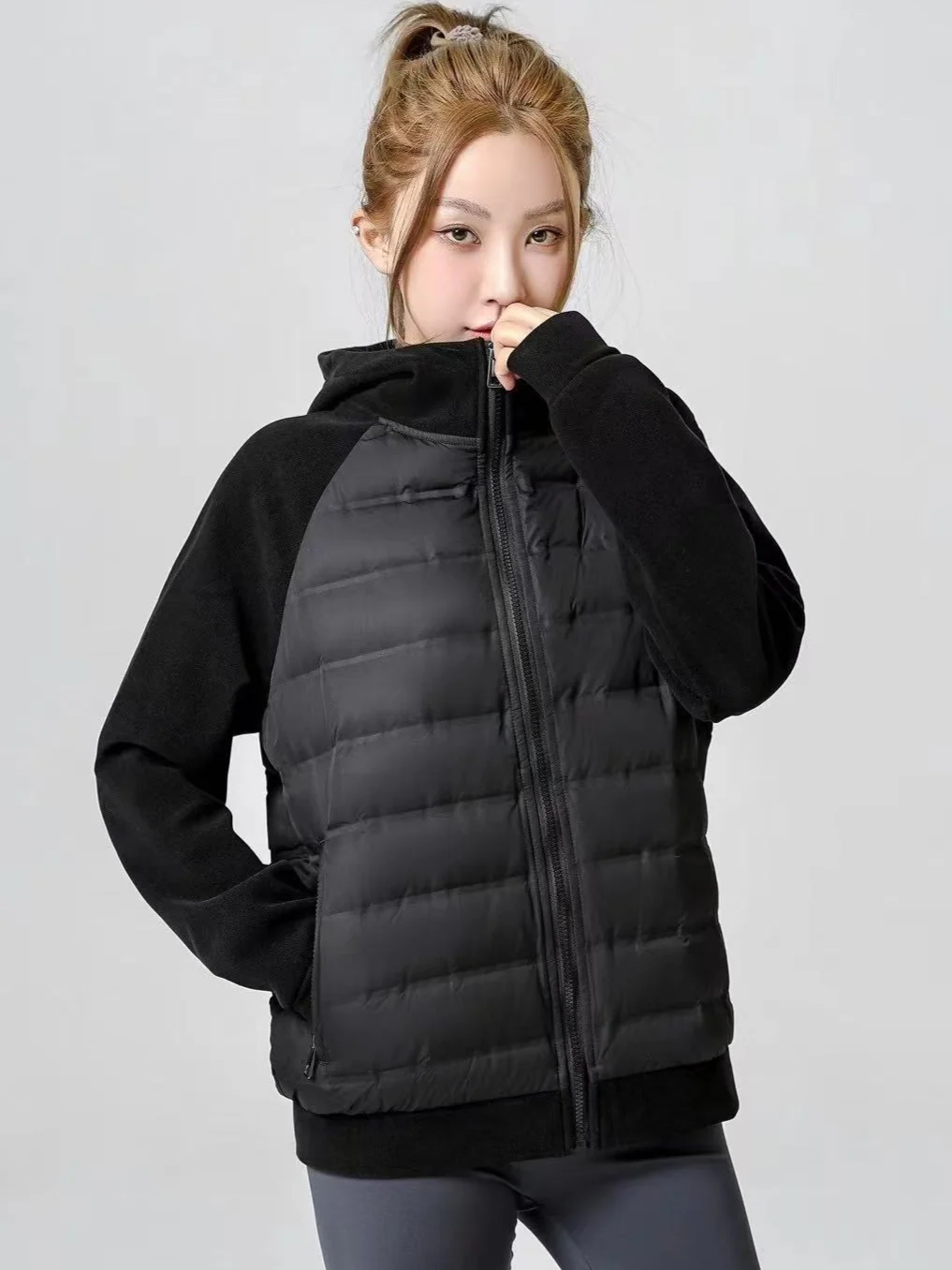 Unisex Hooded Spliced Sweatshirt‑Style Ultra‑Light Warm Down Jacket for Men & Women