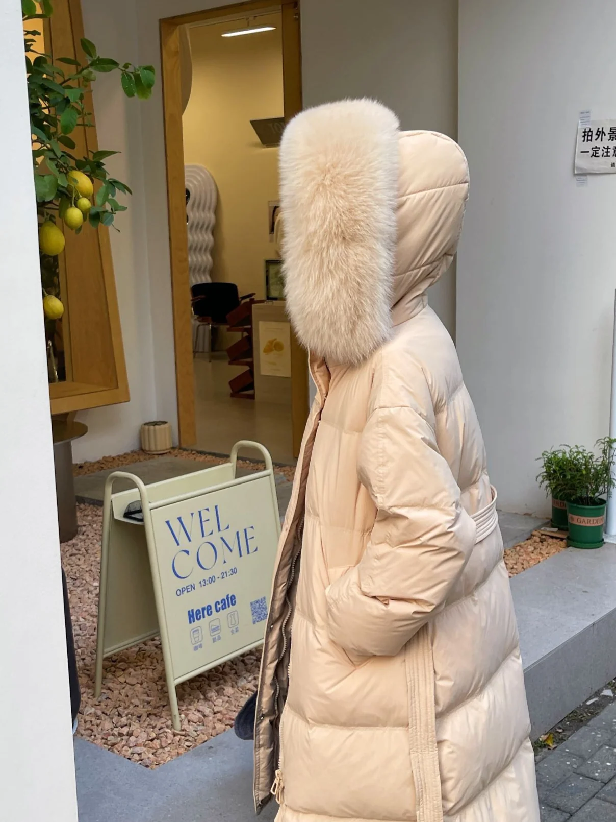 Women Long Hooded Down Coat With Big Real Fur Collar, Belted Waist Slim Fit Puffer Jacket Winter Outerwear