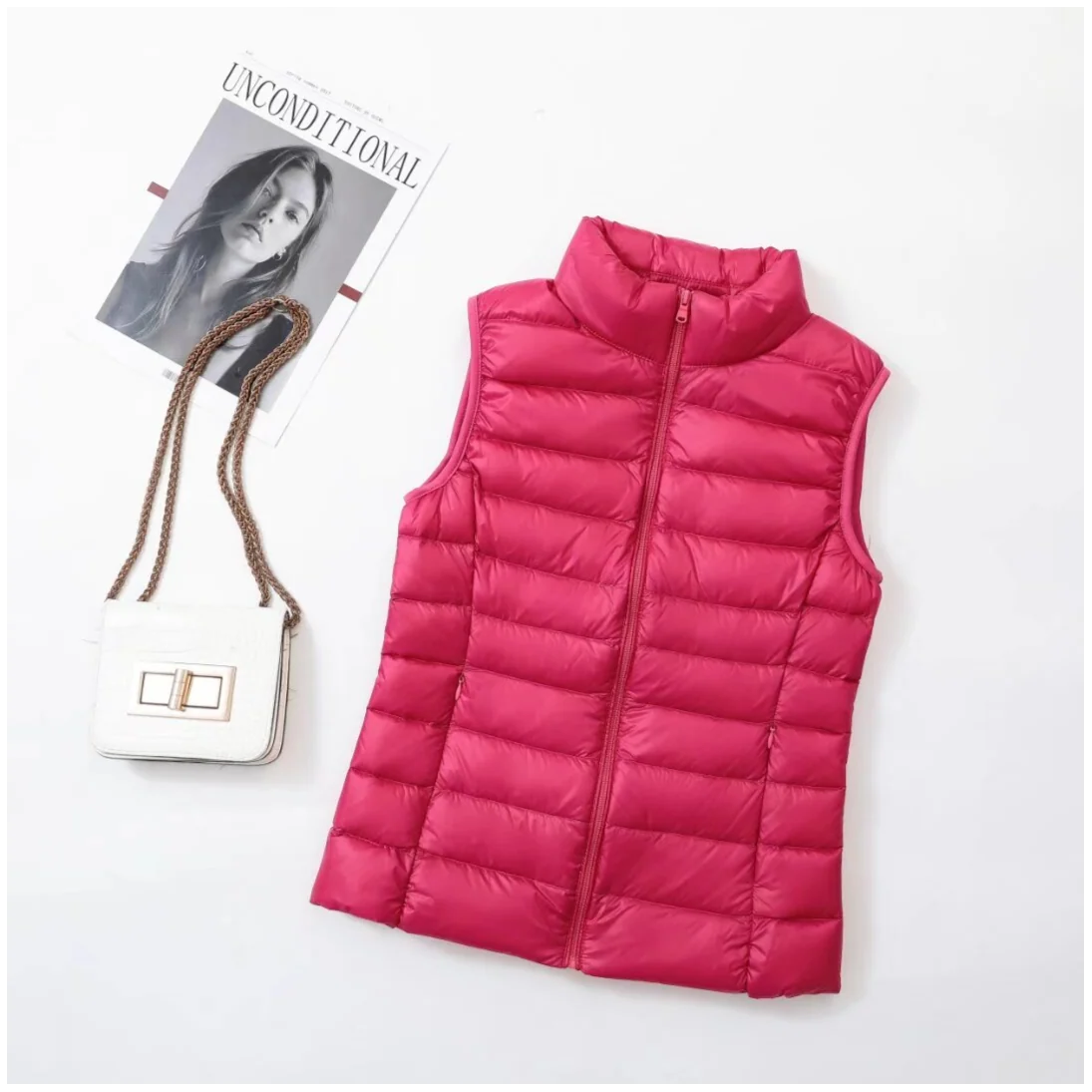 Ladies Slim Fit Quilted Down Gilet Stand‑Neck Zip‑Front Light Sleeveless Winter Waistcoat