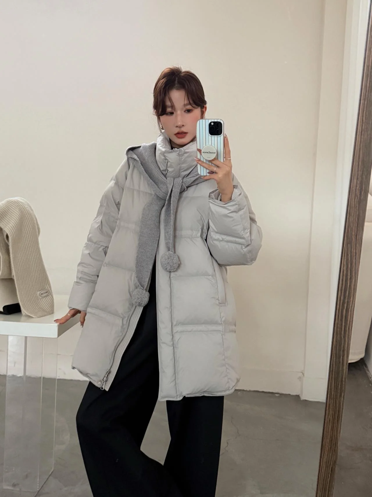 Women Oversized Mid‑Length Duck Down Coat High Stand Collar Zip‑Up Quilted Puffer Jacket Winter Outerwear