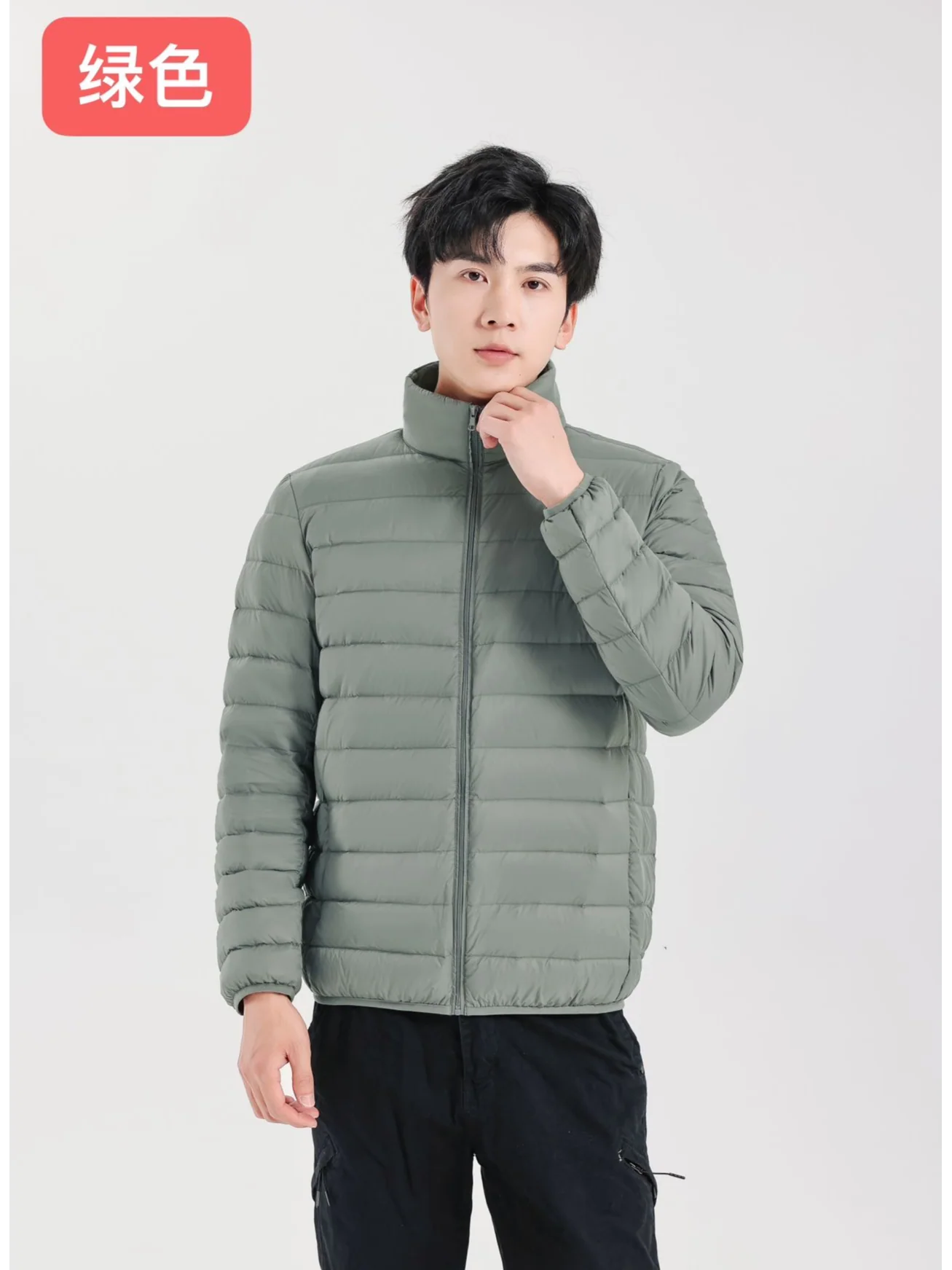 Men Casual Packable Light Puffer Jacket Stand‑Collar Zip‑Up Navy Blue Winter Outerwear