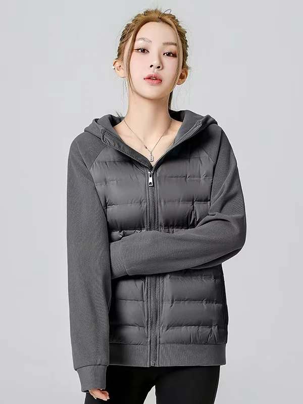 Unisex Hooded Spliced Sweatshirt‑Style Ultra‑Light Warm Down Jacket for Men & Women