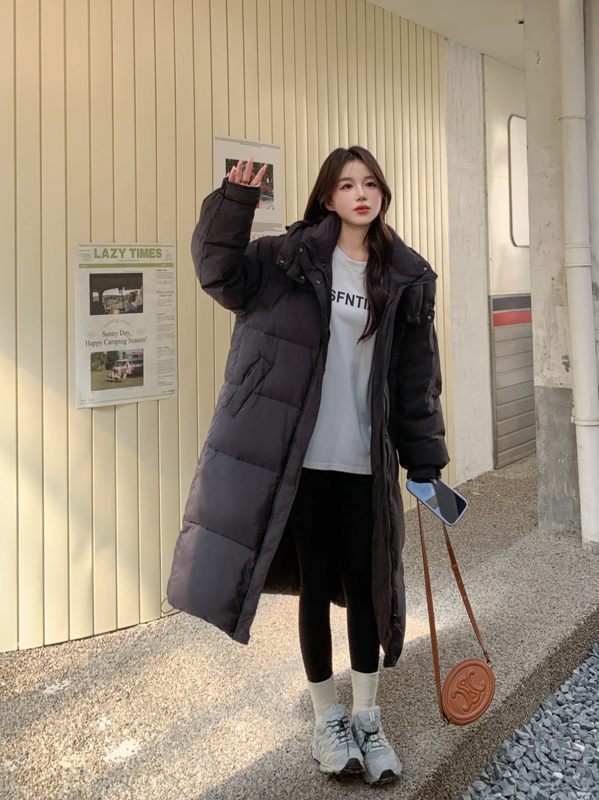 Women Loose Long Hooded Duck Down Coat Oversized Quilted Puffer Winter Jacket