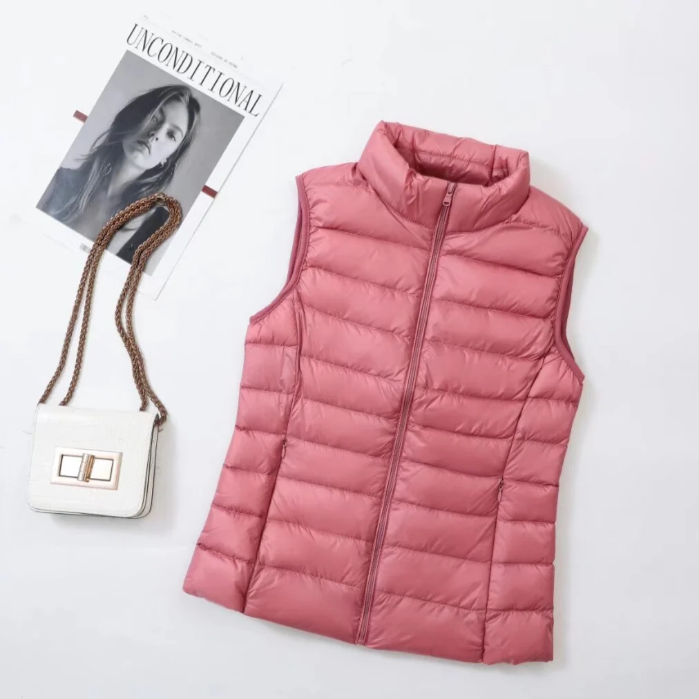 Ladies Slim Fit Quilted Down Gilet Stand‑Neck Zip‑Front Light Sleeveless Winter Waistcoat