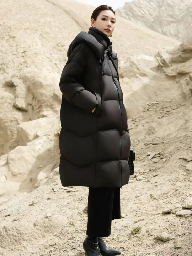 Women 90% Goose Down Long Hooded Puffer Coat Loose Oversized Warm Winter Down Jacket Outerwear