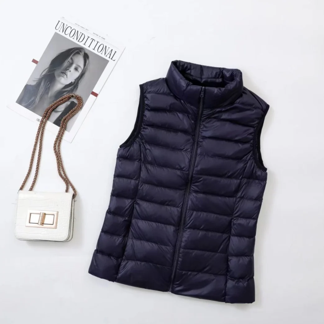 Ladies Slim Fit Quilted Down Gilet Stand‑Neck Zip‑Front Light Sleeveless Winter Waistcoat