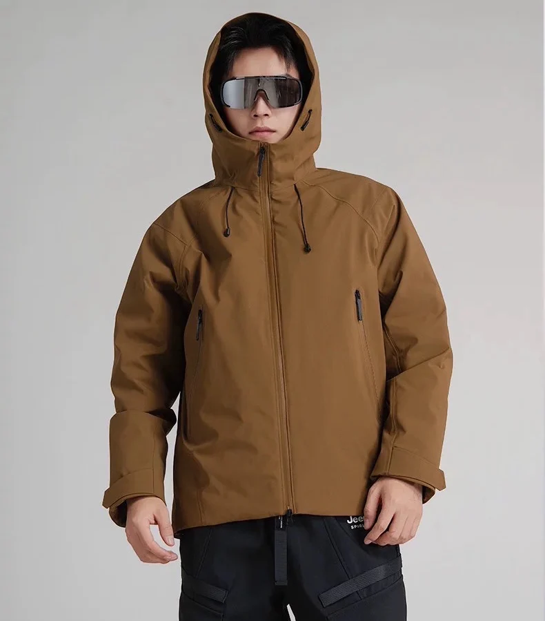 Mens Hooded Insulated Windbreaker Jacket Adjustable Drawstring Hood Casual Outdoor Outerwear