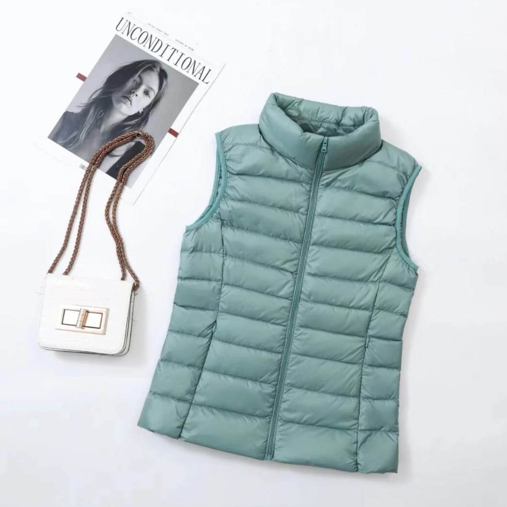 Ladies Slim Fit Quilted Down Gilet Stand‑Neck Zip‑Front Light Sleeveless Winter Waistcoat