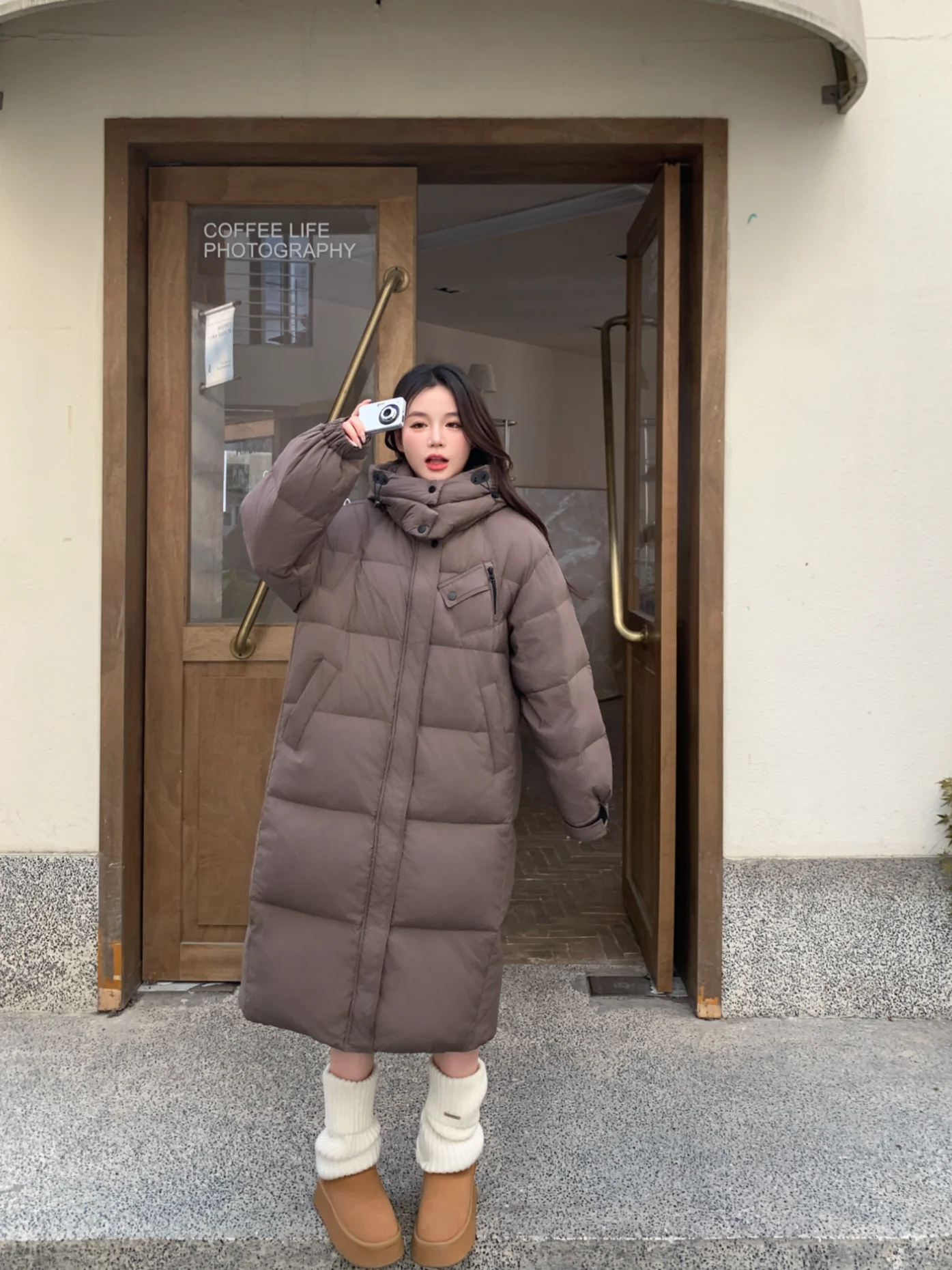 Women Loose Long Hooded Duck Down Coat Oversized Quilted Puffer Winter Jacket
