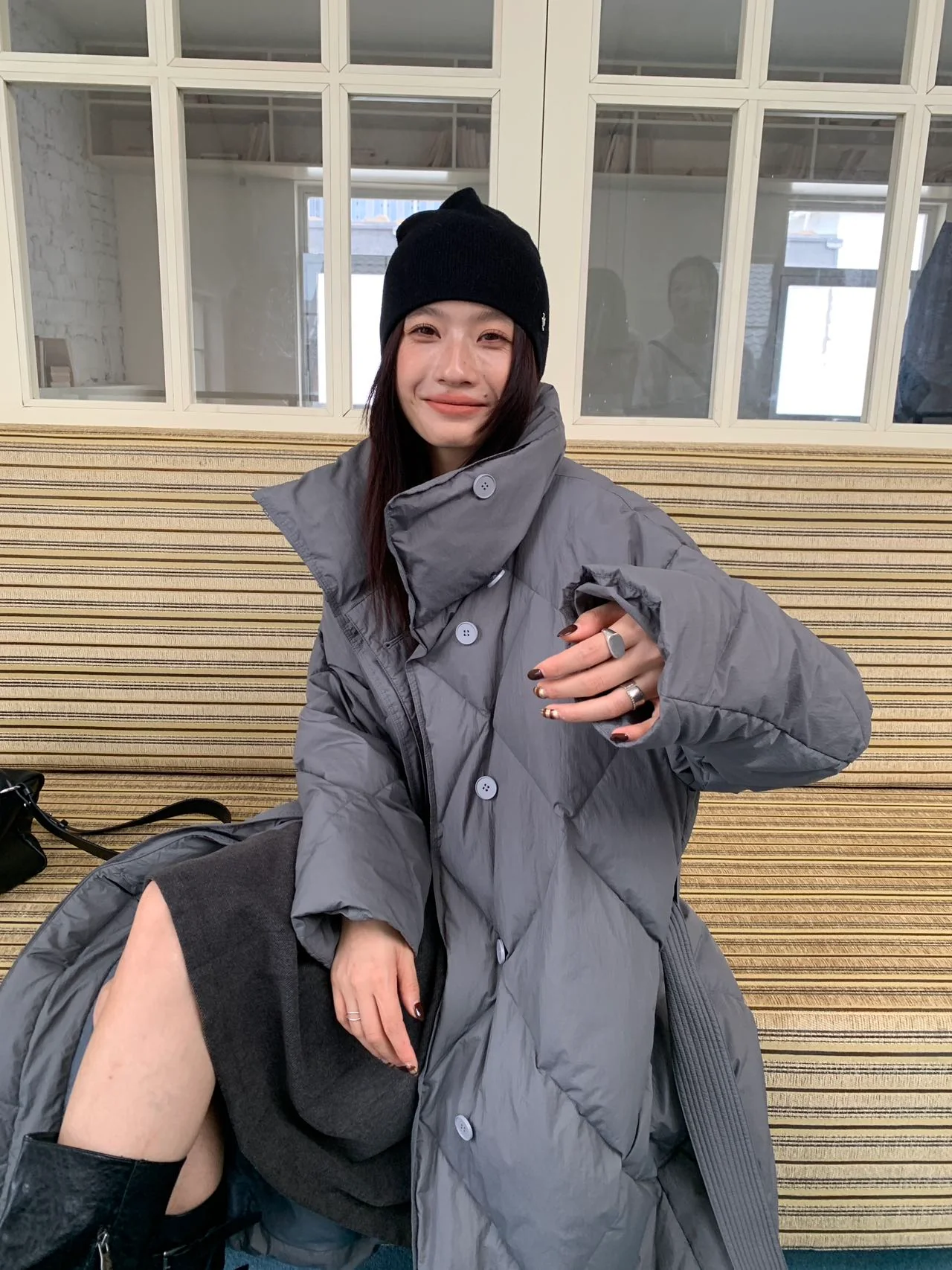 Women Diamond‑Quilted Long Duck Down Coat Wrap High Collar Belted Oversized Puffer Winter Jacket