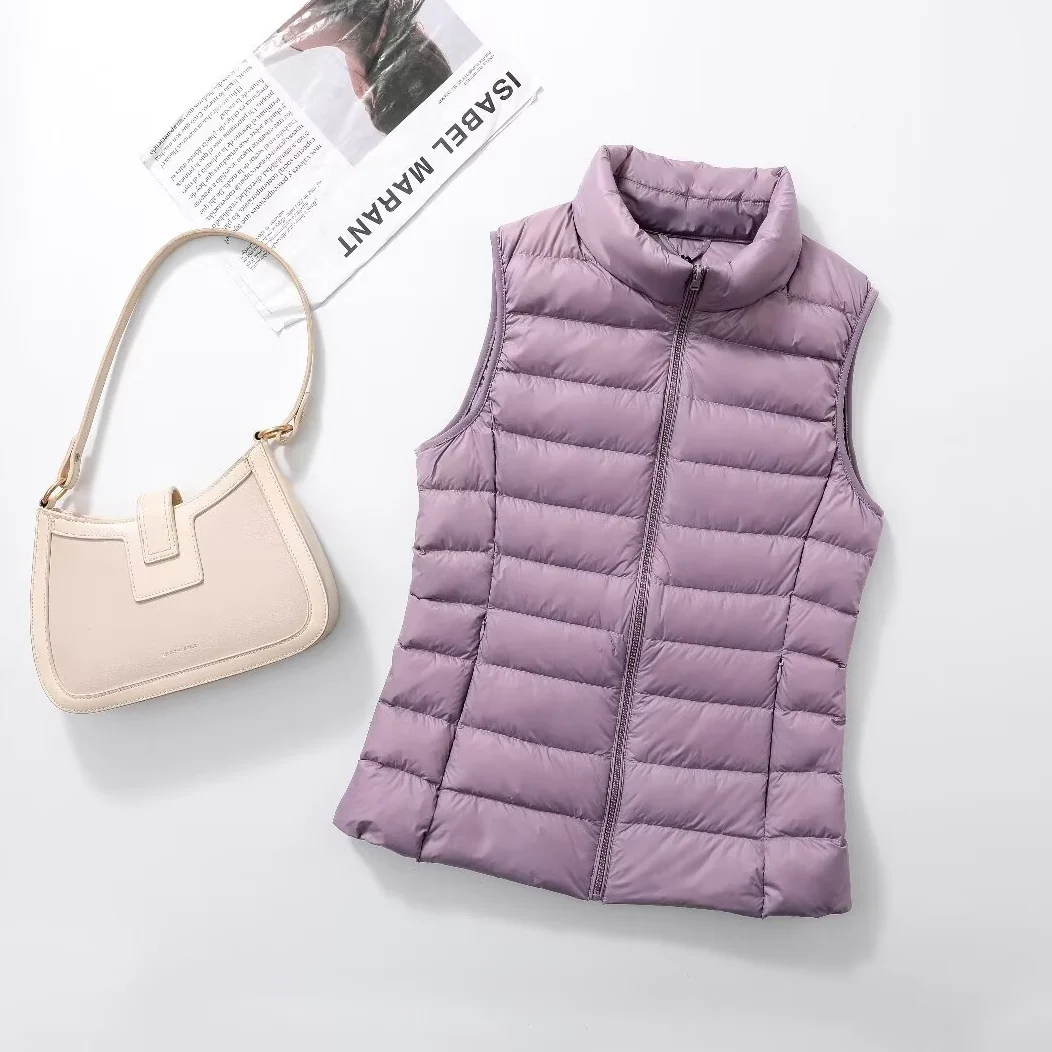 Ladies Slim Fit Quilted Down Gilet Stand‑Neck Zip‑Front Light Sleeveless Winter Waistcoat