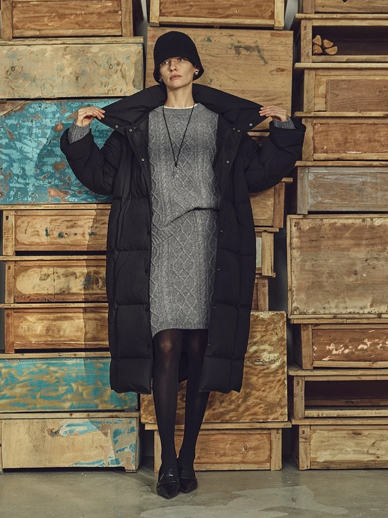 Women Oversized Stand Collar Long Duck Down Coat Maxi Length Loose Puffer Winter Down Jacket