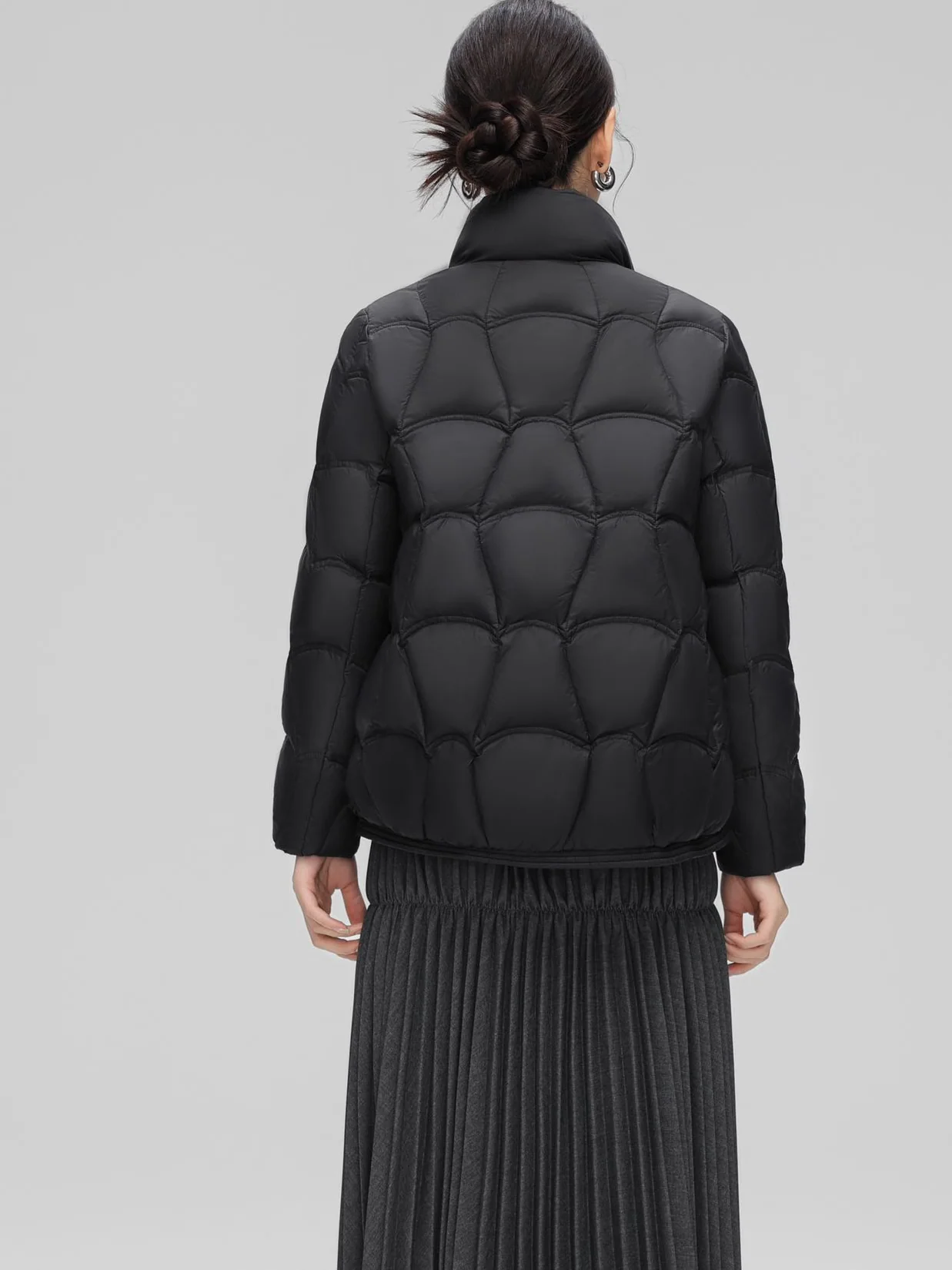 Ladies Lightweight Wave Stitch Puffer Jacket Stand‑Collar Snap Closure Casual Short Outerwear