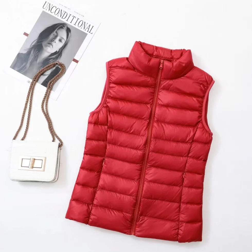 Ladies Slim Fit Quilted Down Gilet Stand‑Neck Zip‑Front Light Sleeveless Winter Waistcoat