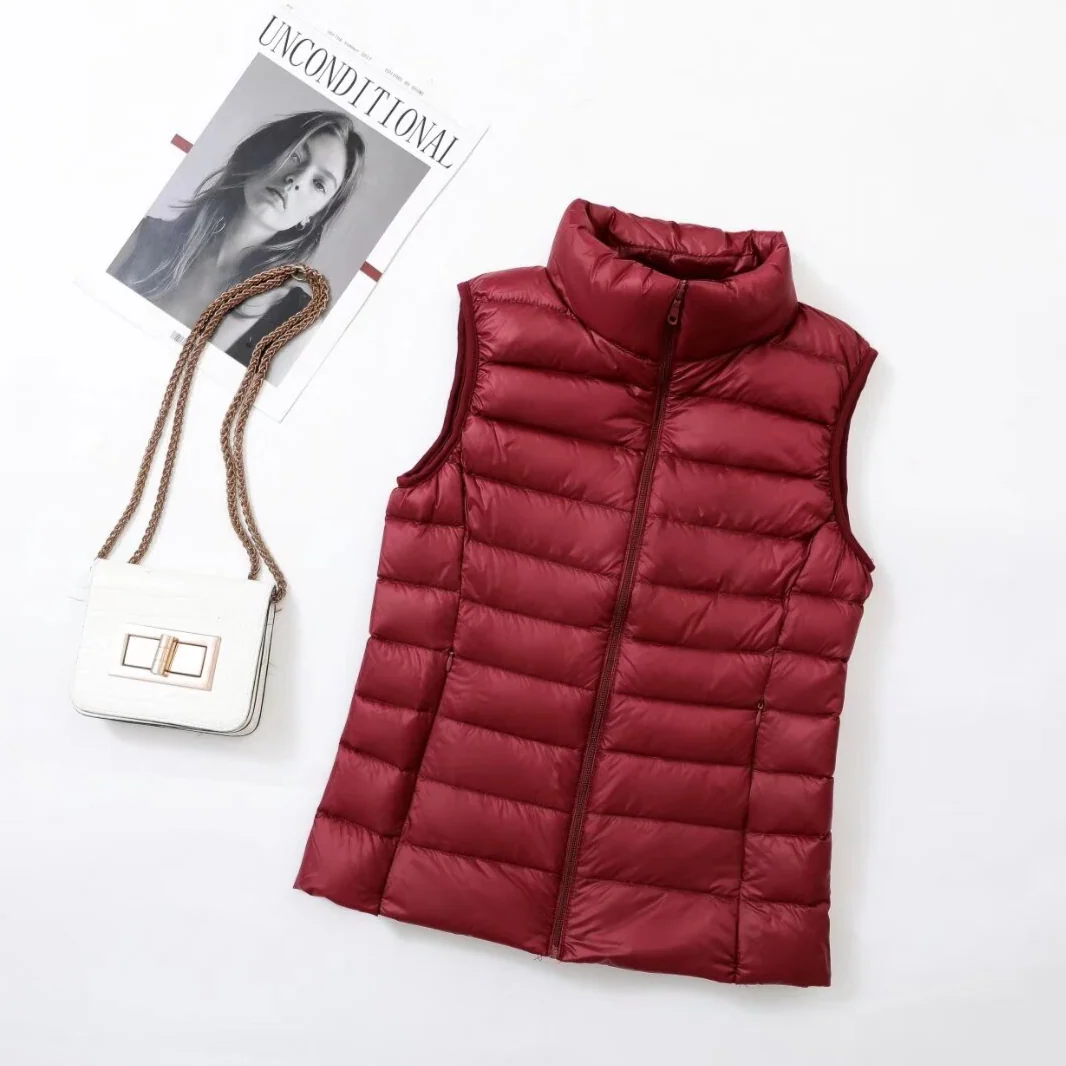 Ladies Slim Fit Quilted Down Gilet Stand‑Neck Zip‑Front Light Sleeveless Winter Waistcoat