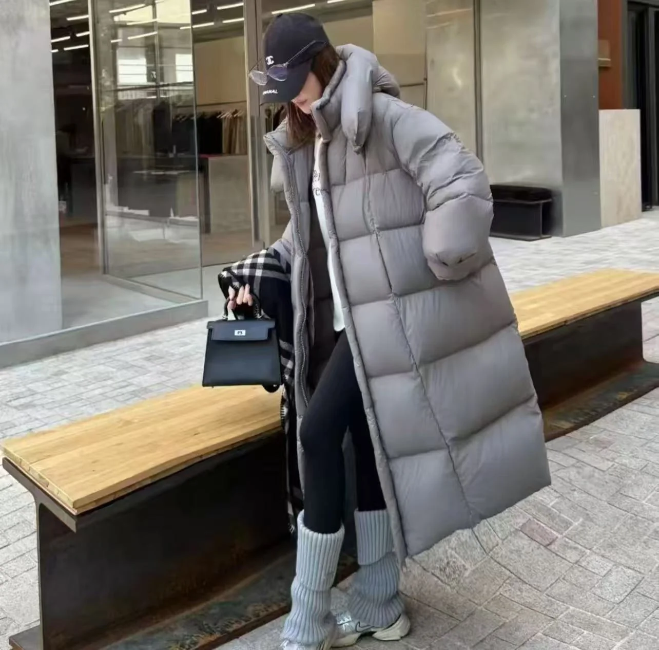 Long Hooded Quilted Down Puffer Jacket Women Oversized Winter Outerwear