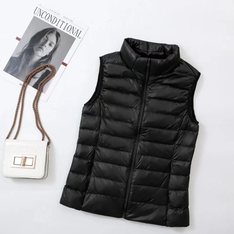 Ladies Slim Fit Quilted Down Gilet Stand‑Neck Zip‑Front Light Sleeveless Winter Waistcoat