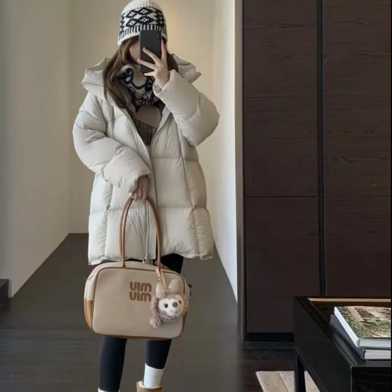 Women Loose Mid-Length Hooded Quilted Puffer Down Jacket, Zip Up Warm Casual Winter Coat