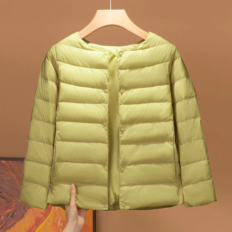 Kids Crew Neck Hood‑Free Warm Down Jacket Unisex Boys Girls Winter Outer Coat